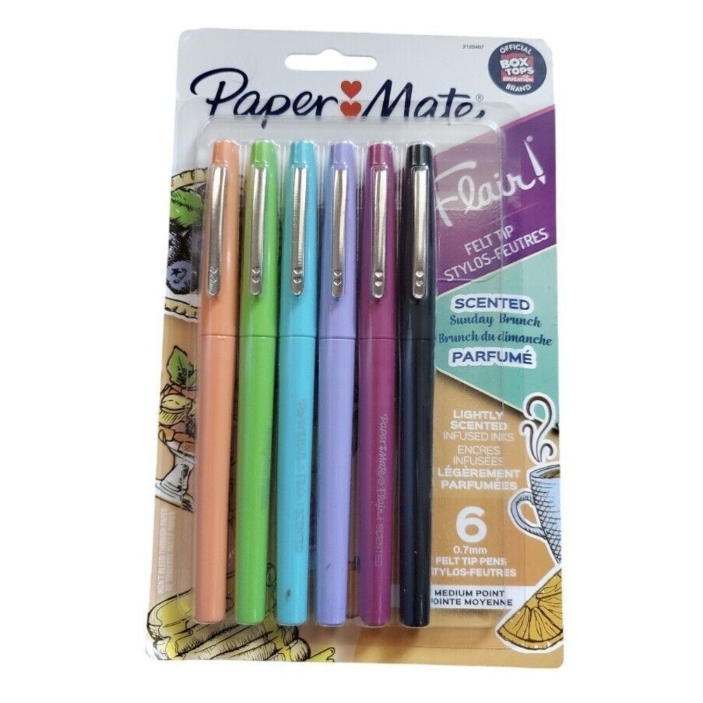 Paper Mate Pens Flair 6 Count Sunday Brunch Scented Felt Tip Medium Point 0.7mm
